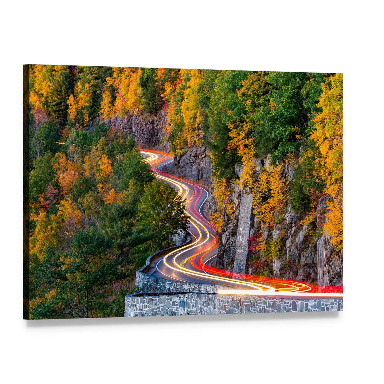 Traffic Light Trails on Winding Mountain Road Canvas Wall Art, single panel gallery wrapped canvas, angled product view