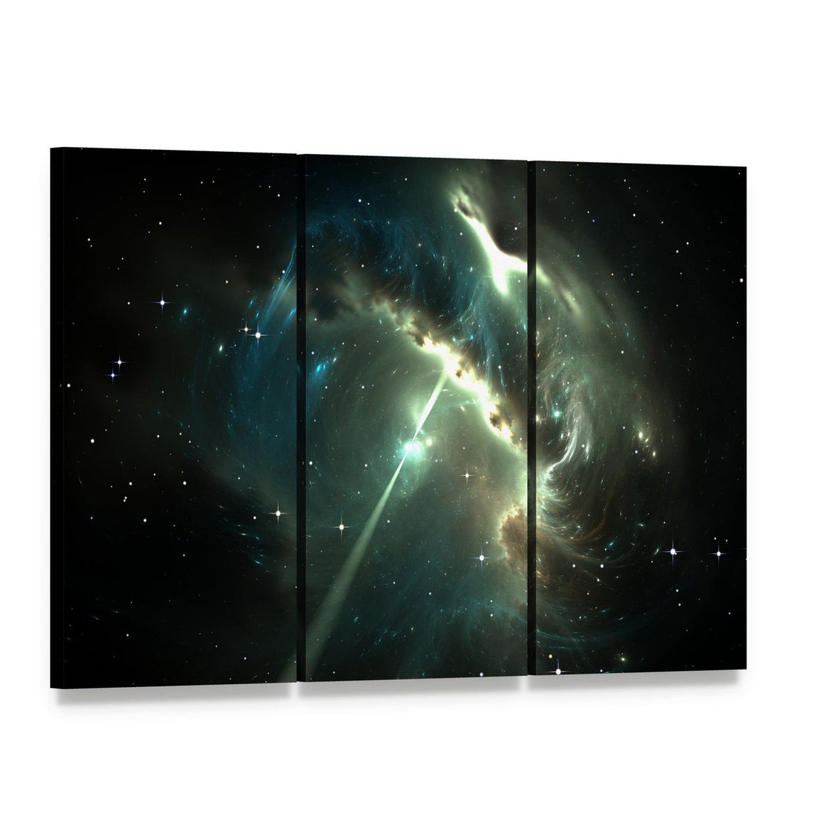 Pulsar in the Nebula Canvas Wall Art, 3 panel 3 Horizontal layout gallery wrapped canvas set, angled product view