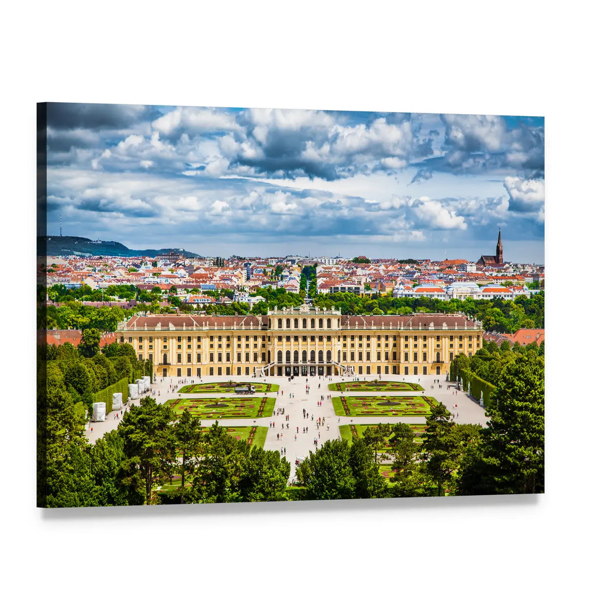 Schonbrunn Palace Parterre Garden, Vienna Canvas Wall Art, single panel gallery wrapped canvas, angled product view