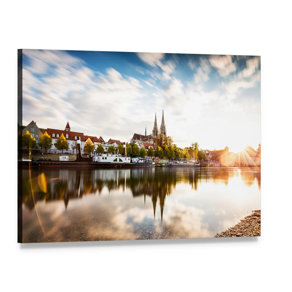 Regensburg Skyline at Sunset Canvas Wall Art, single panel gallery wrapped canvas, angled product view