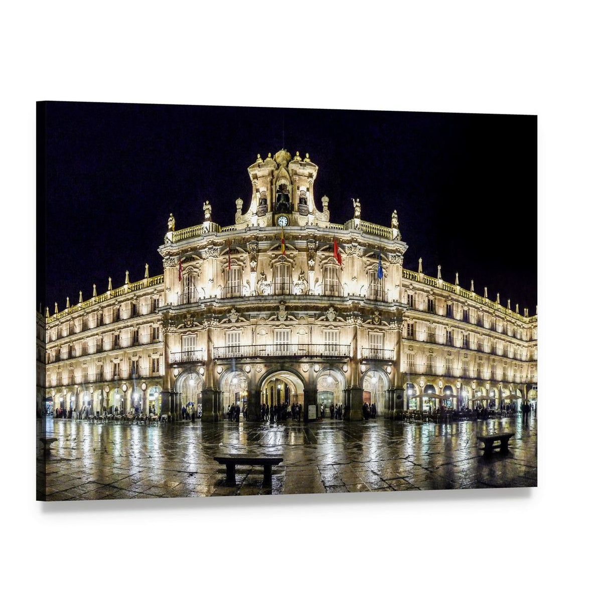 Plaza Mayor at Night Canvas Wall Art, single panel gallery wrapped canvas, angled product view