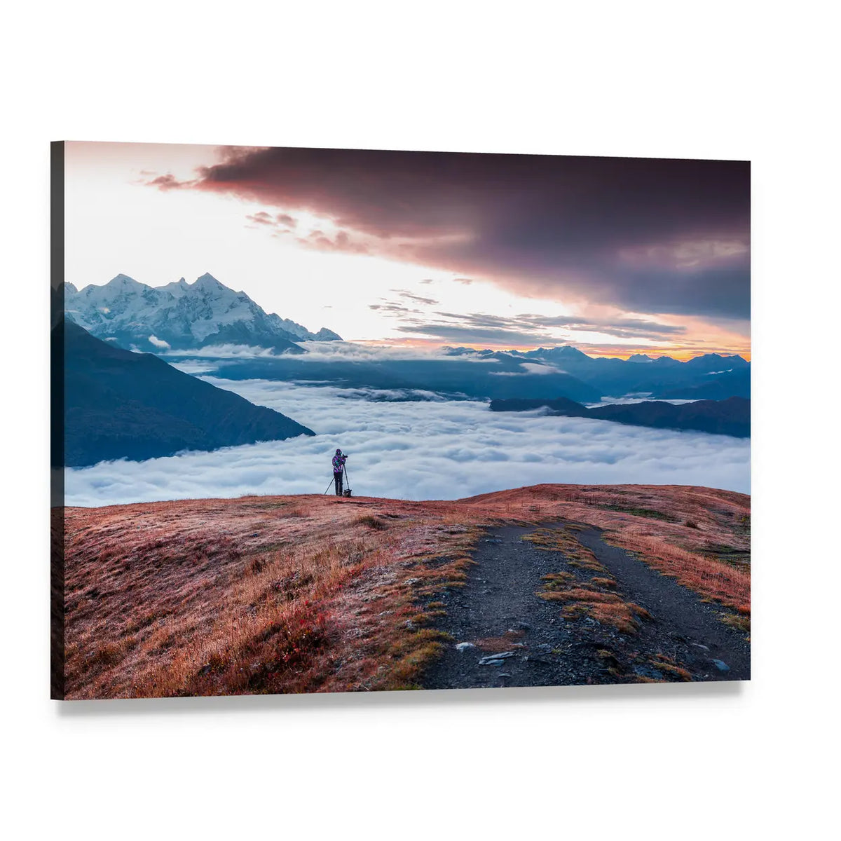 Foggy Caucasus Mountains Canvas Wall Art, single panel gallery wrapped canvas, angled product view
