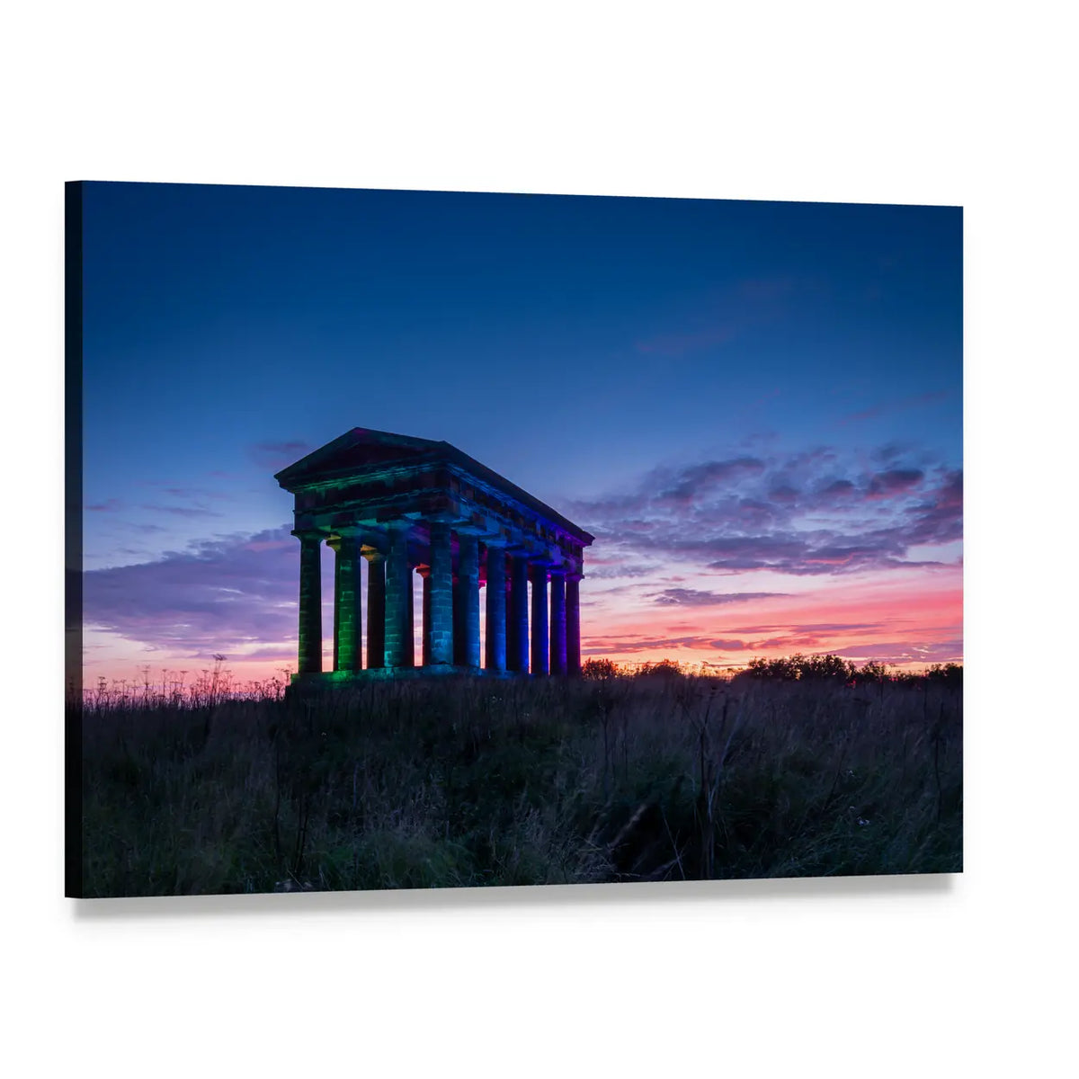 Penshaw Monument at Dusk Canvas Wall Art, single panel gallery wrapped canvas, angled product view