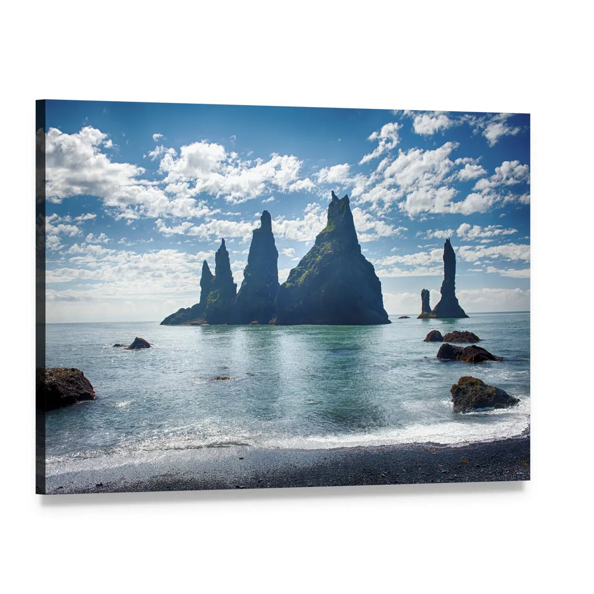 Reynisdrangar Rock Formations, Iceland Canvas Wall Art, single panel gallery wrapped canvas, angled product view