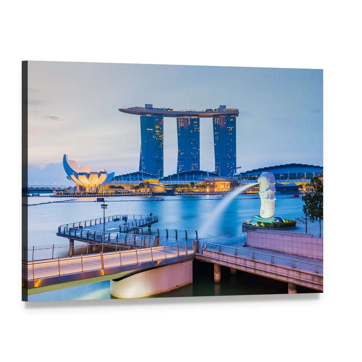 Marina Bay Skyline Canvas Wall Art, single panel gallery wrapped canvas, angled product view