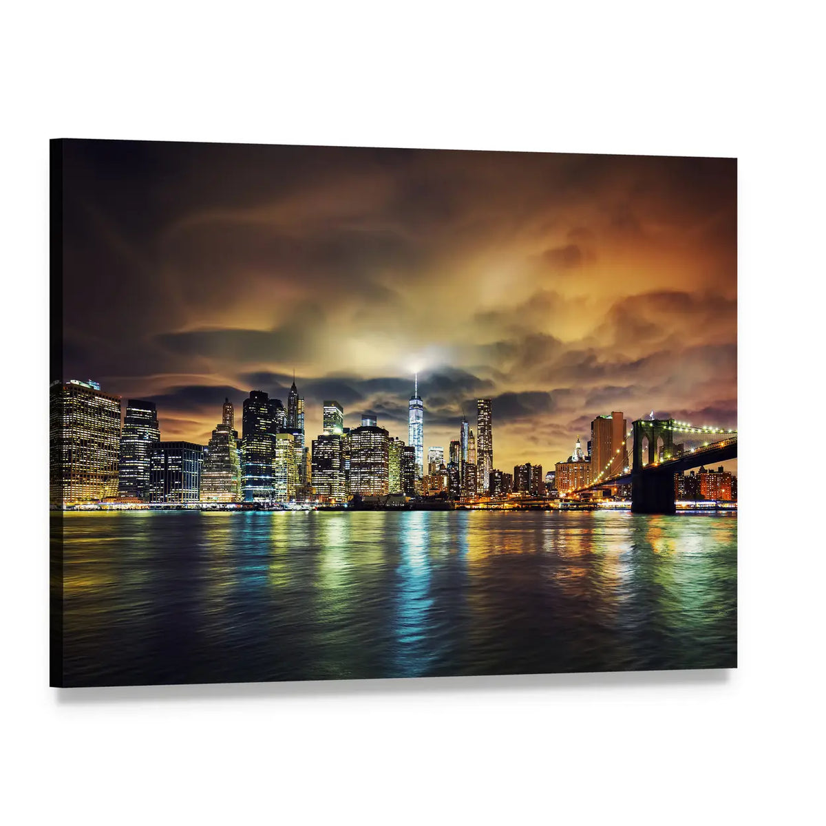 Manhattan Skyline at Sunset Canvas Wall Art, single panel gallery wrapped canvas, angled product view