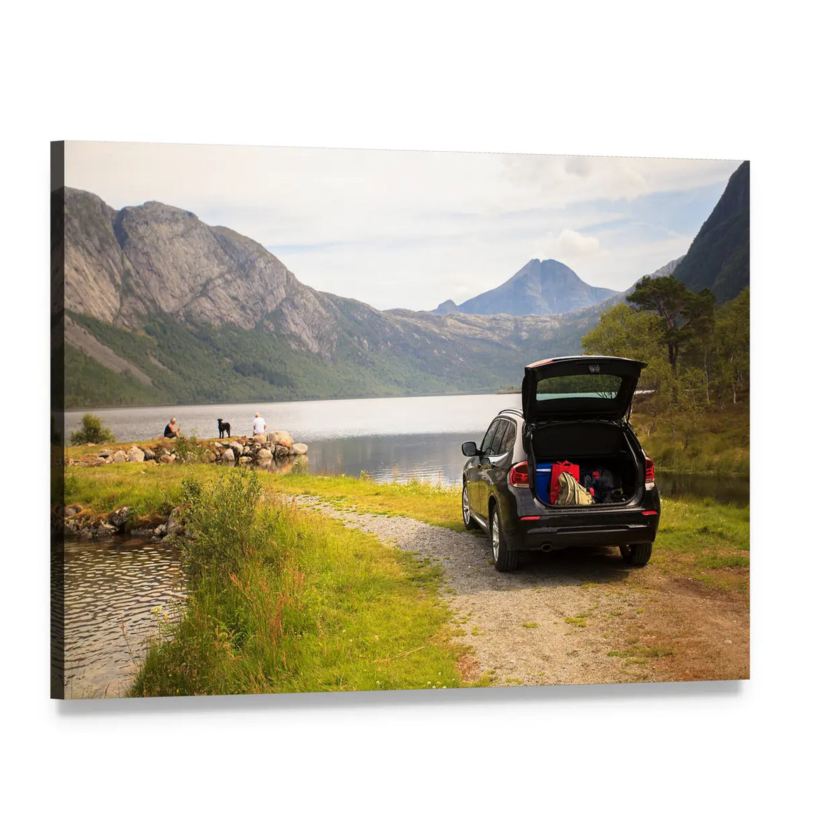 Car with Open Trunk by Mountain Lake Canvas Wall Art, single panel gallery wrapped canvas, angled product view