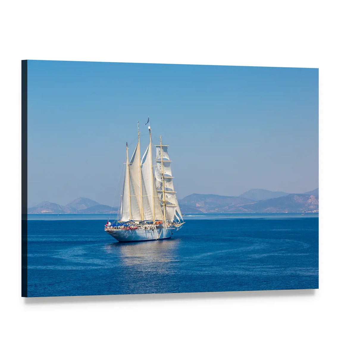 Four-masted Schooner on Calm Sea Canvas Wall Art, single panel gallery wrapped canvas, angled product view