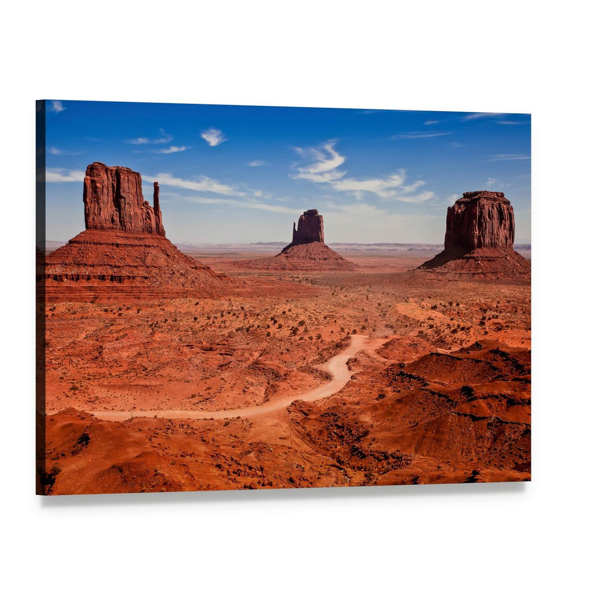 Monument Valley Buttes and Road Canvas Wall Art, single panel gallery wrapped canvas, angled product view