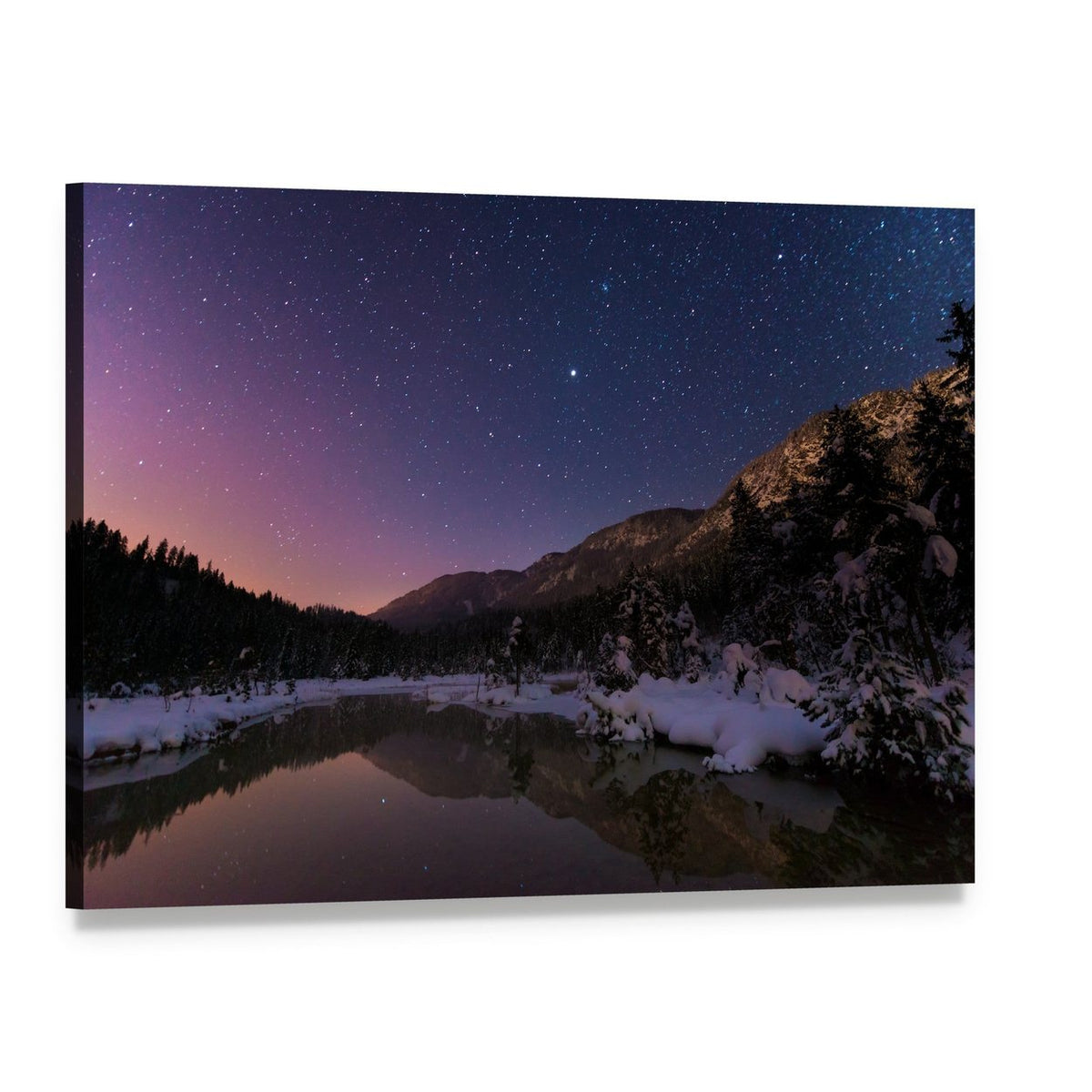Lake Riedenersee at Night Canvas Wall Art, single panel gallery wrapped canvas, angled product view