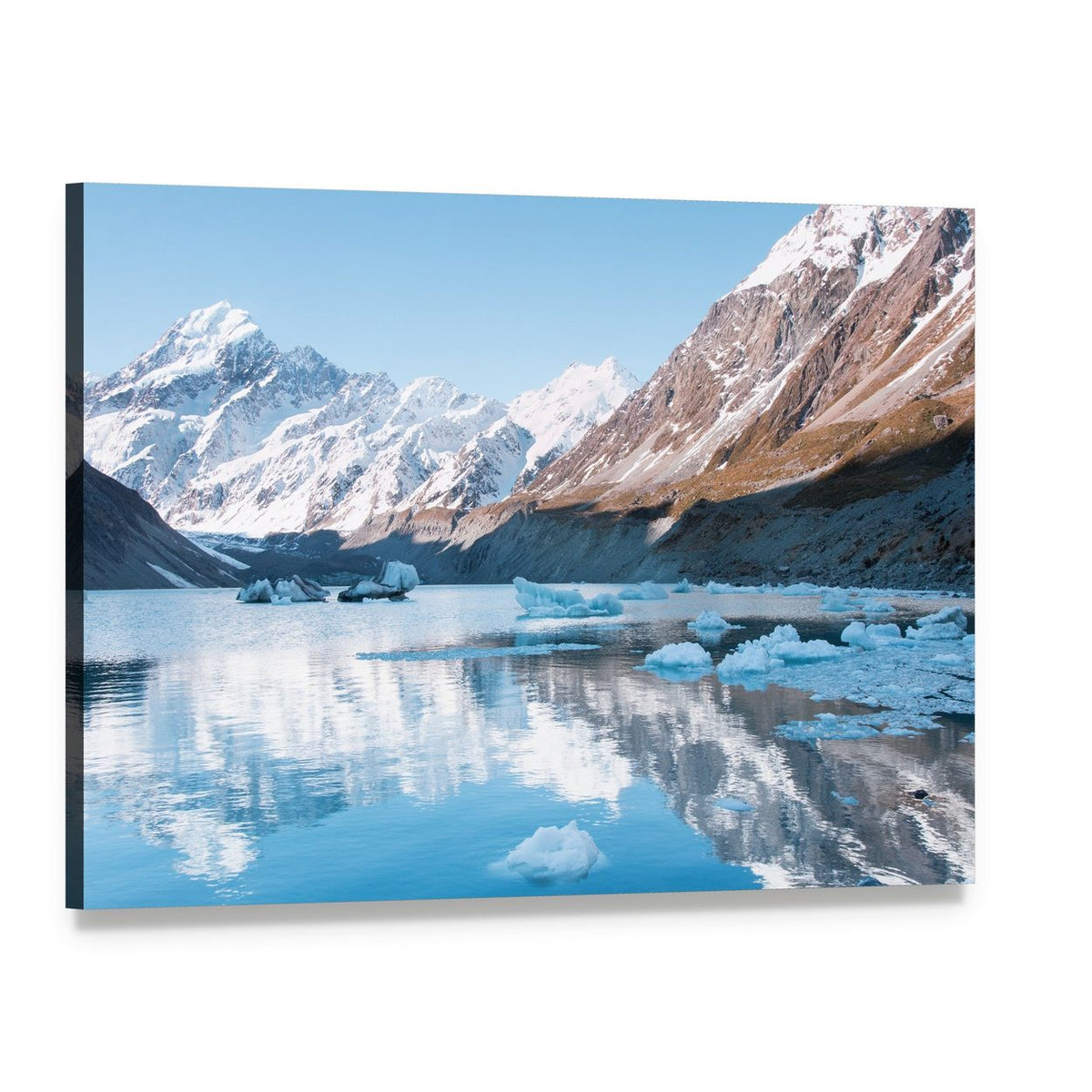Glacial Lake with Snow-capped Mountains Canvas Wall Art, single panel gallery wrapped canvas, angled product view