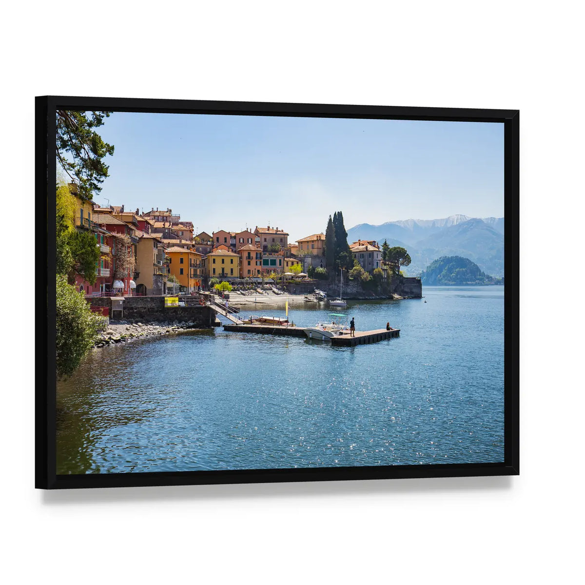 Varenna on Lake Como, Italy Canvas Wall Art, framed canvas in a black floater frame, angled product view