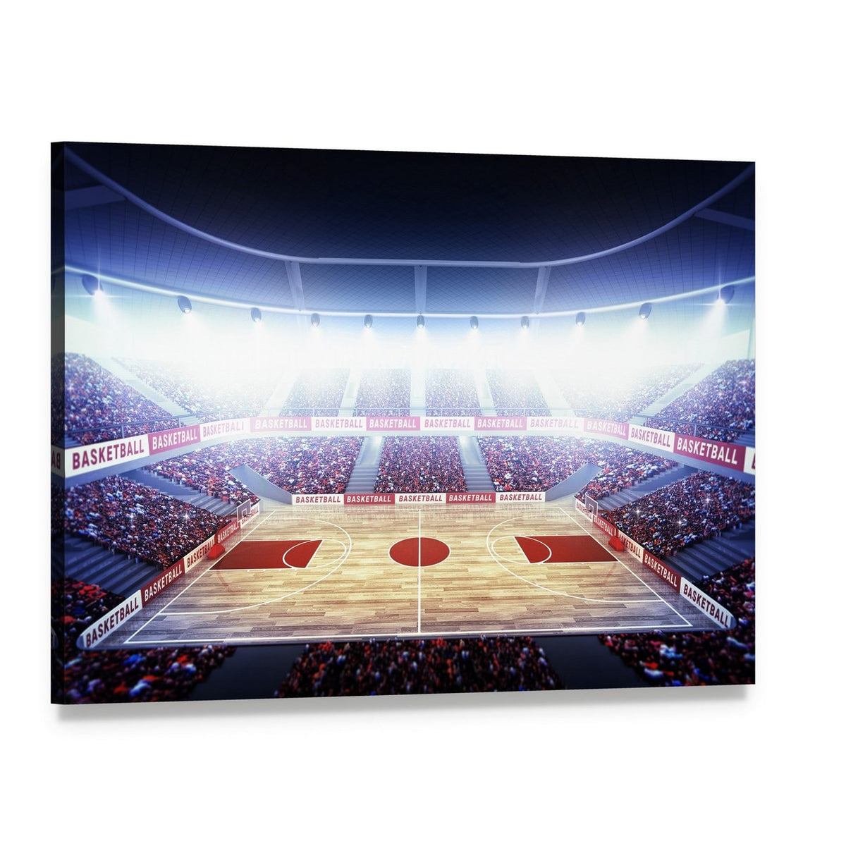 Basketball Stadium at Night Canvas Wall Art, single panel gallery wrapped canvas, angled product view