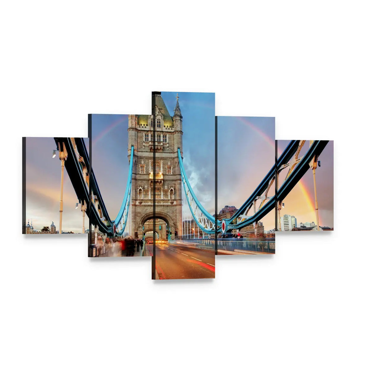 London Tower Bridge at Dusk Canvas Wall Art, 5 panel 5 Star layout gallery wrapped canvas set, angled product view