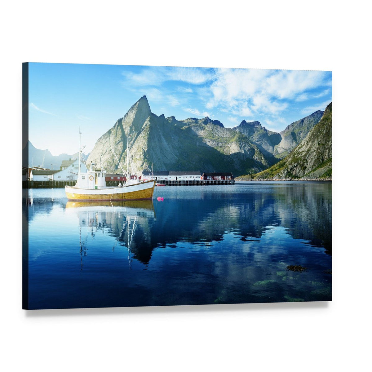 Sunset Over Lofoten Islands Canvas Wall Art, single panel gallery wrapped canvas, angled product view
