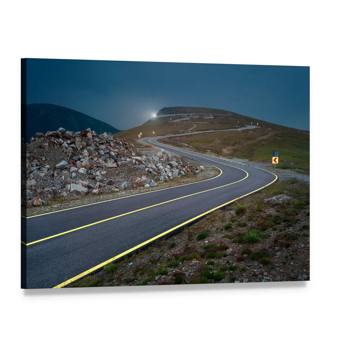 Winding Transalpina Road at Dusk Canvas Wall Art, single panel gallery wrapped canvas, angled product view