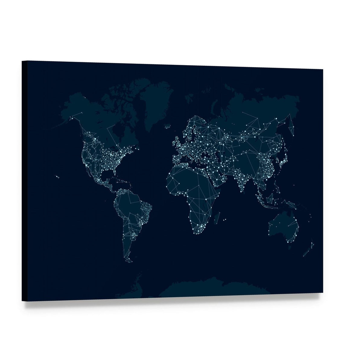 Communications Network Map Canvas Wall Art, single panel gallery wrapped canvas, angled product view
