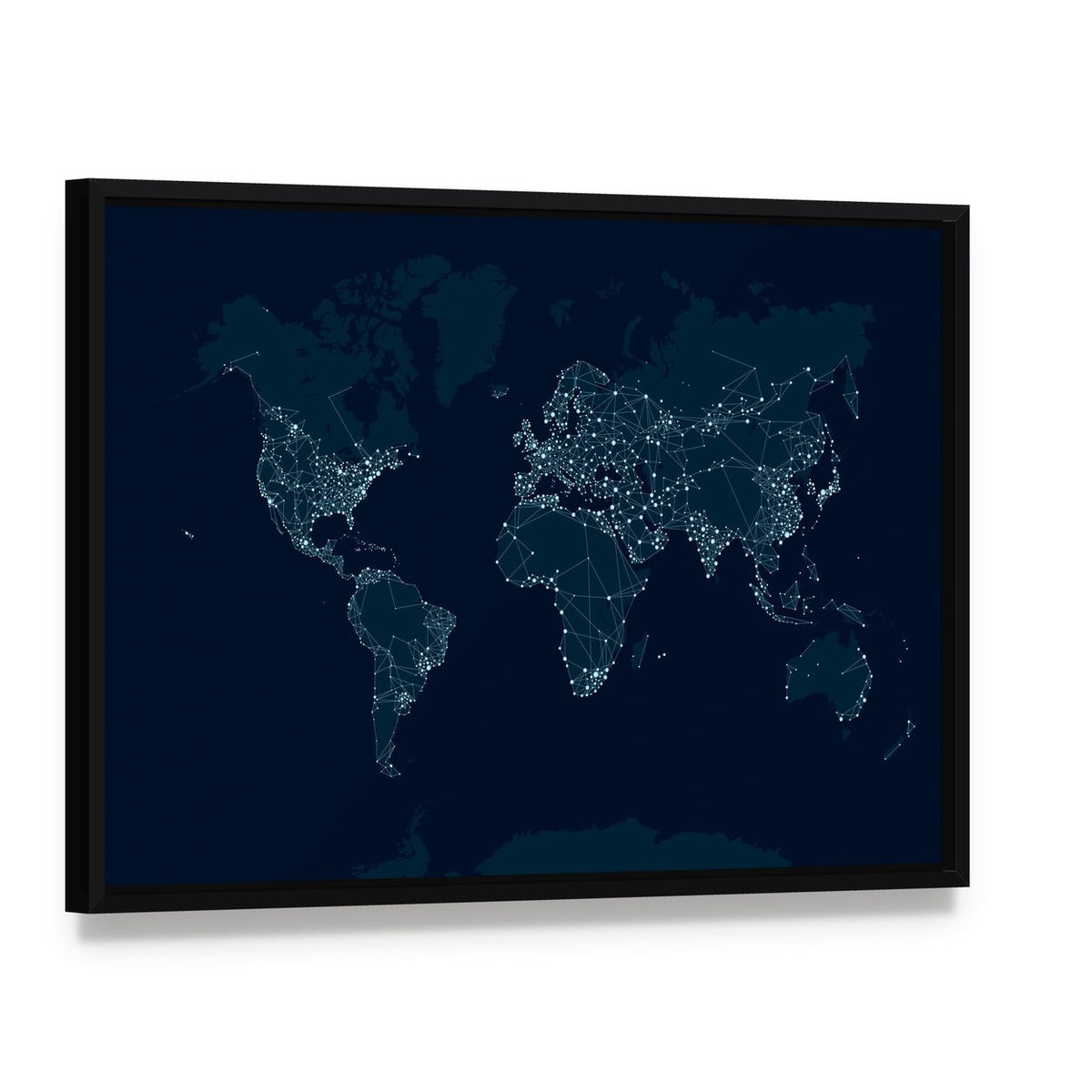 Communications Network Map Canvas Wall Art, framed canvas in a black floater frame, angled product view
