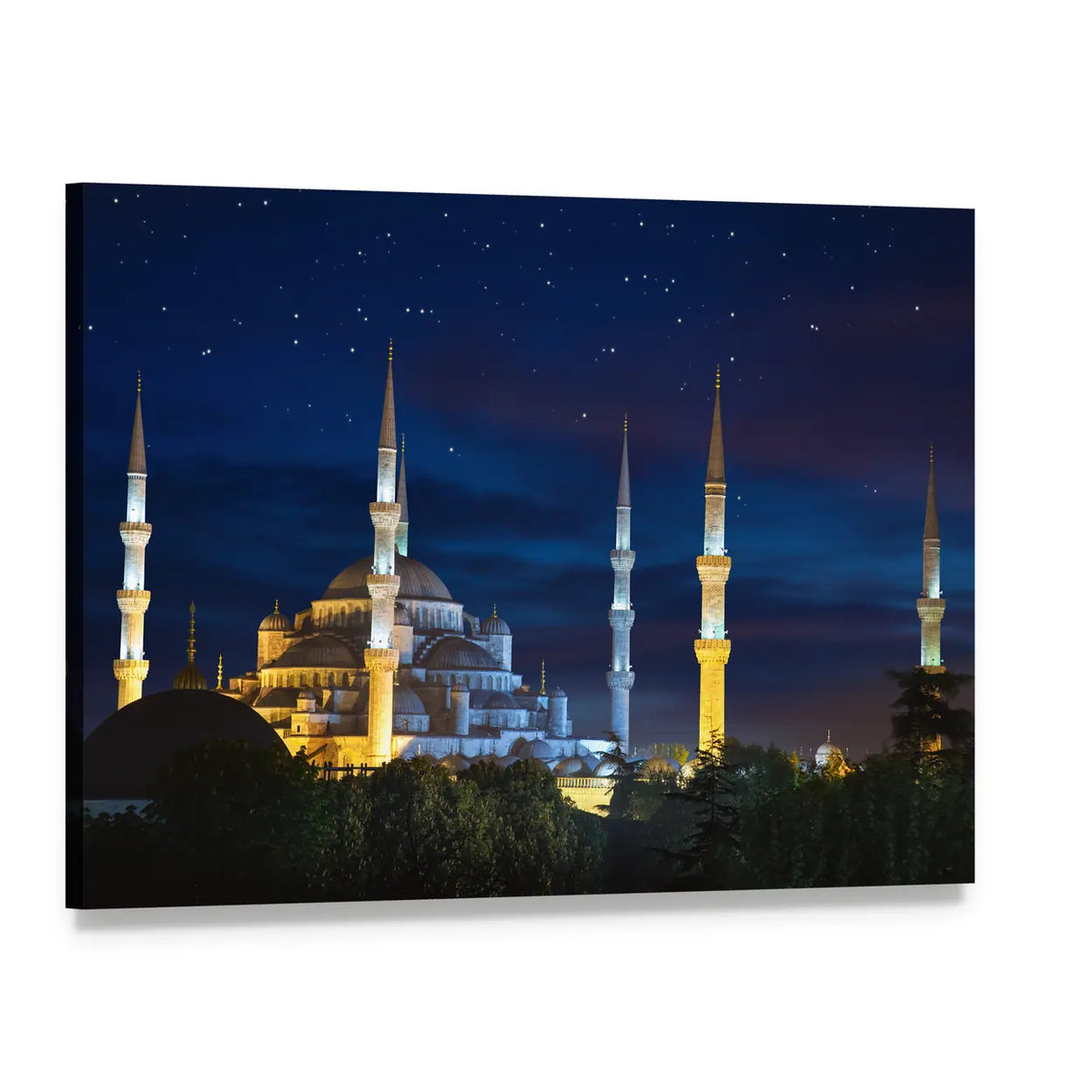 Sultanahmet Mosque at Night Canvas Wall Art, single panel gallery wrapped canvas, angled product view