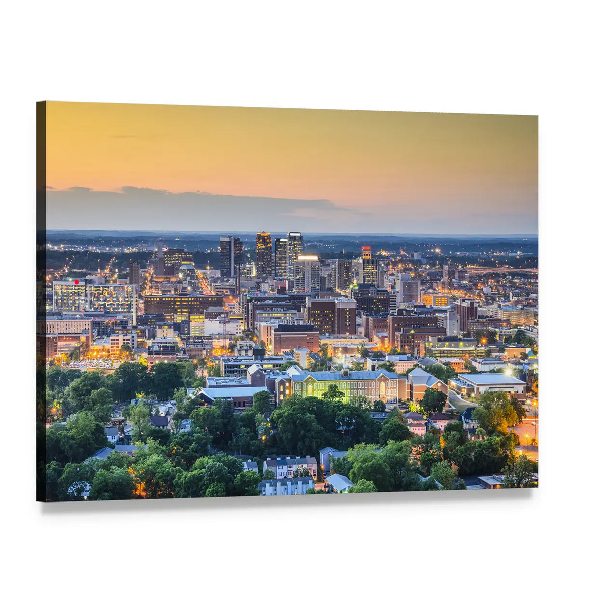Birmingham Downtown Skyline In Alabama Canvas Wall Art, single panel gallery wrapped canvas, angled product view