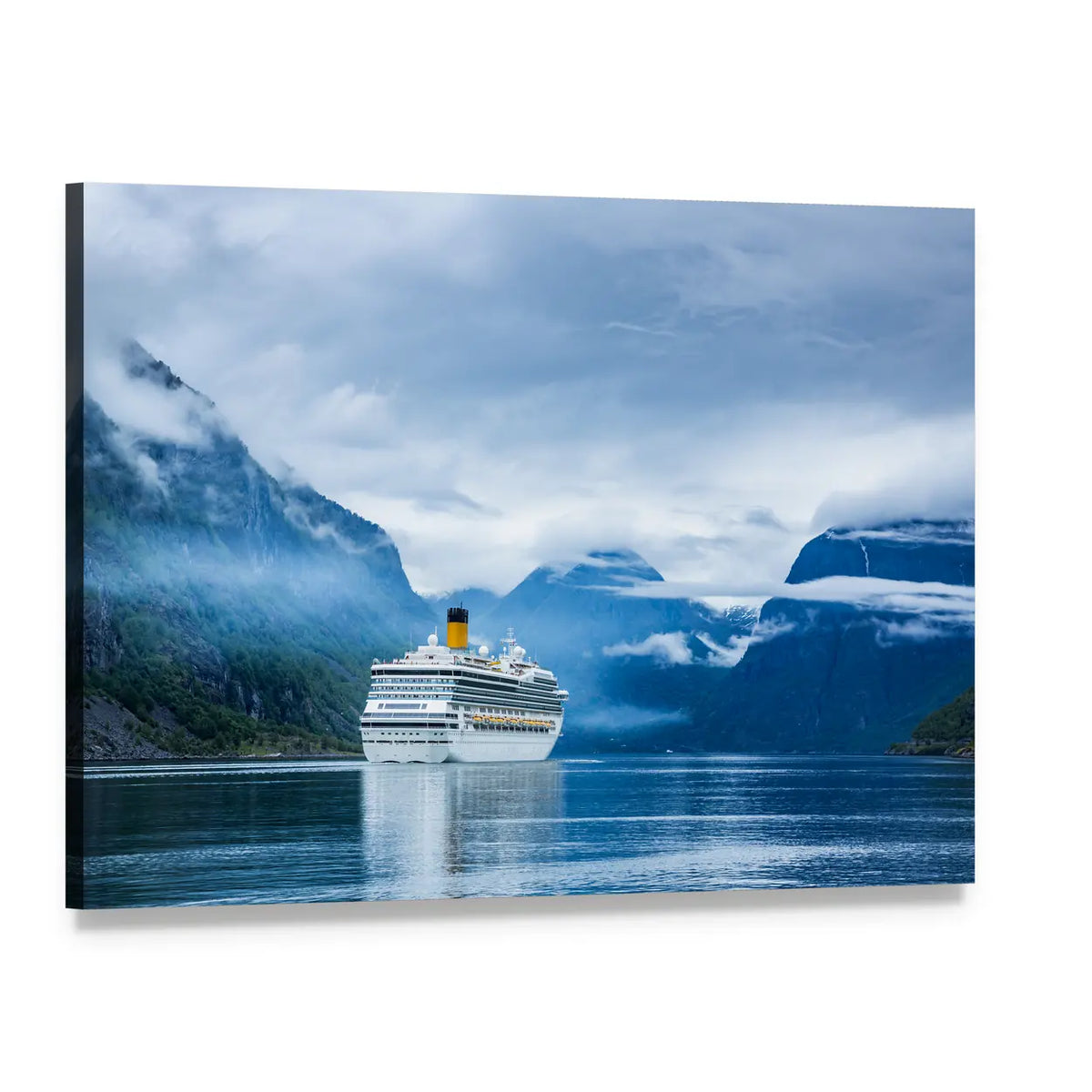 Norwegian Cruise Ship in Misty Fjord Canvas Wall Art, single panel gallery wrapped canvas, angled product view
