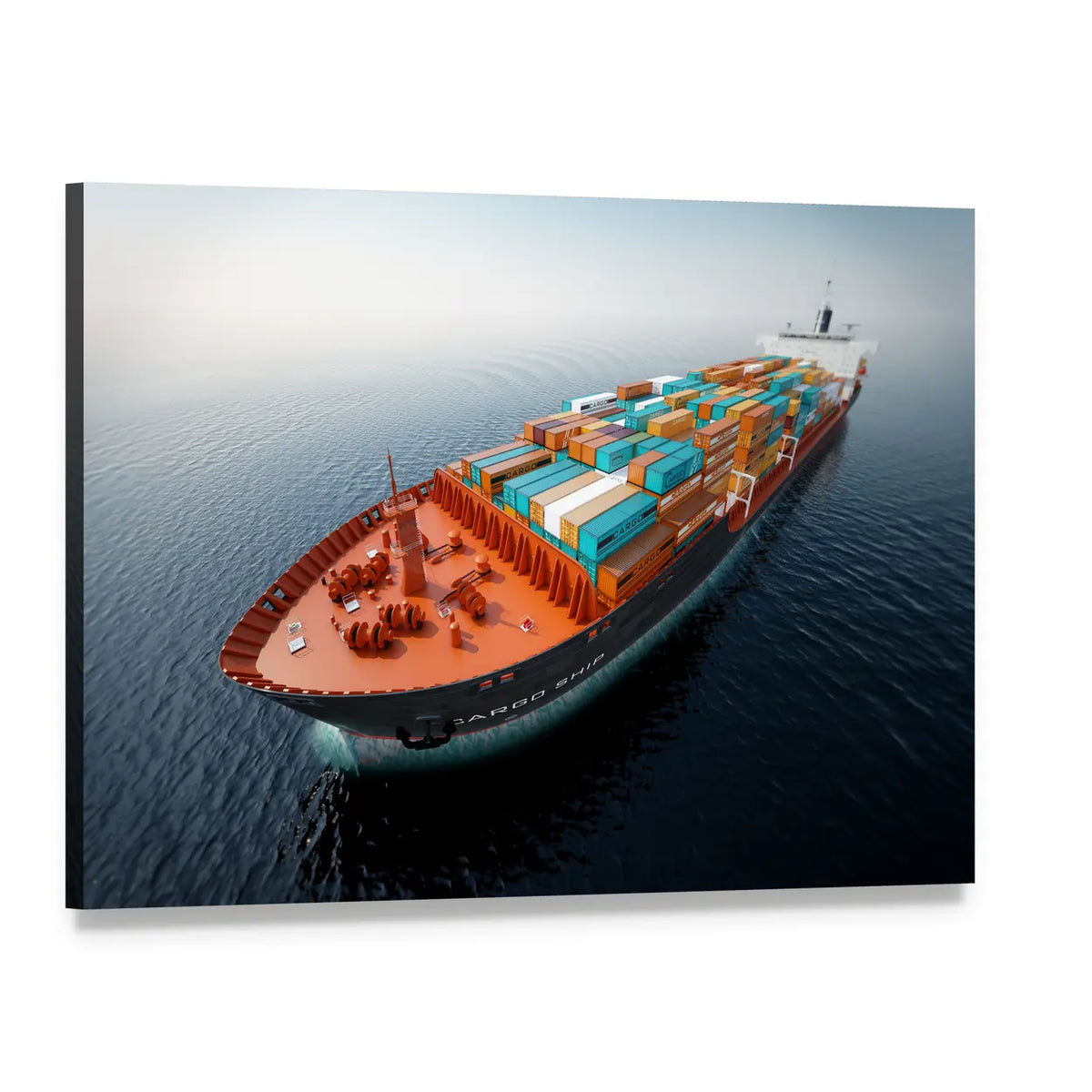 Container Ship at Sea Canvas Wall Art, single panel gallery wrapped canvas, angled product view
