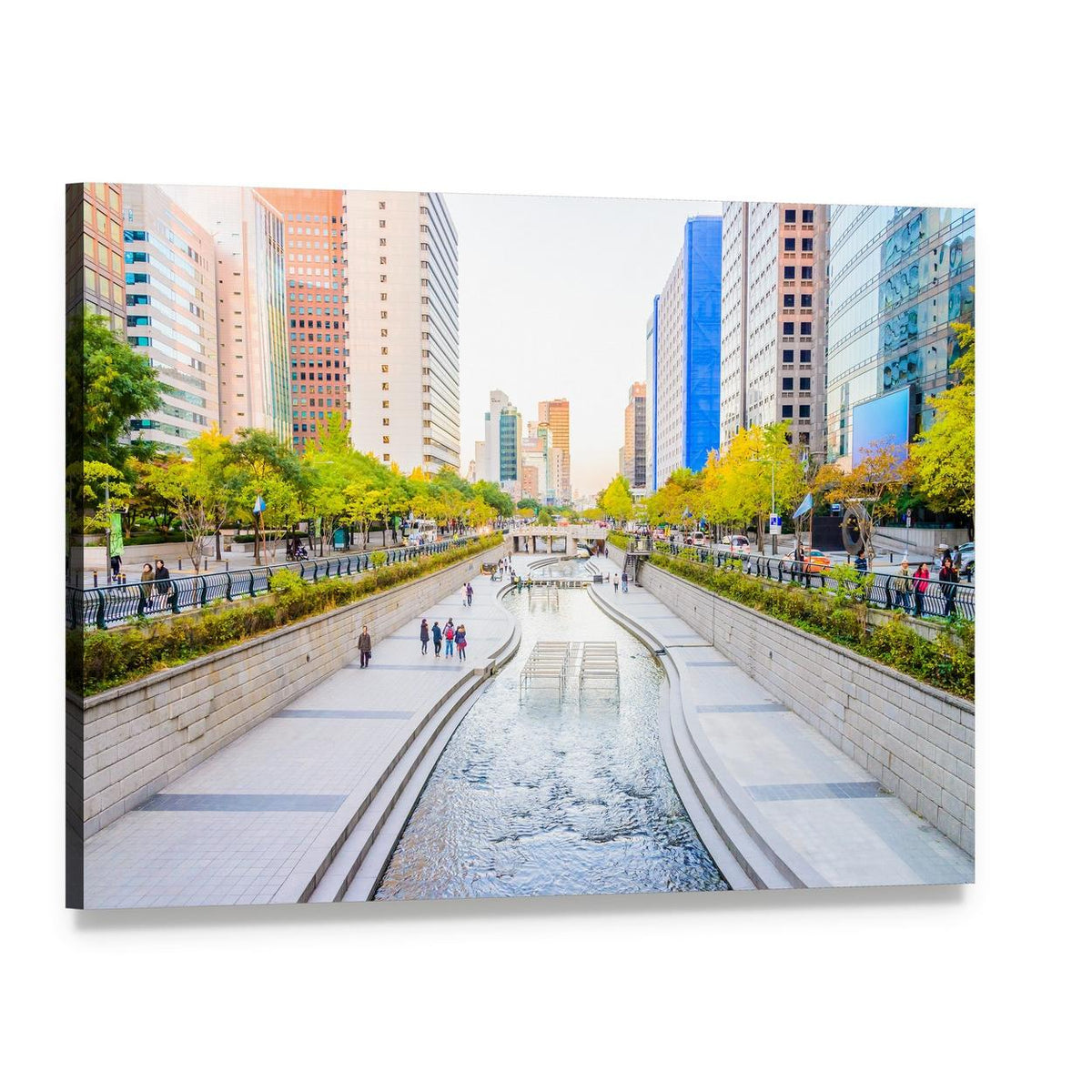 Cheonggyecheon Stream in Seoul Canvas Wall Art, single panel gallery wrapped canvas, angled product view
