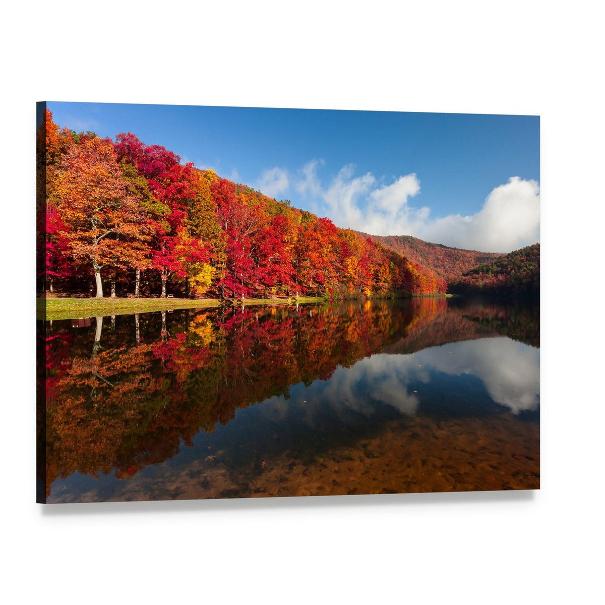 Sherando Lake in Autumn Canvas Wall Art, single panel gallery wrapped canvas, angled product view