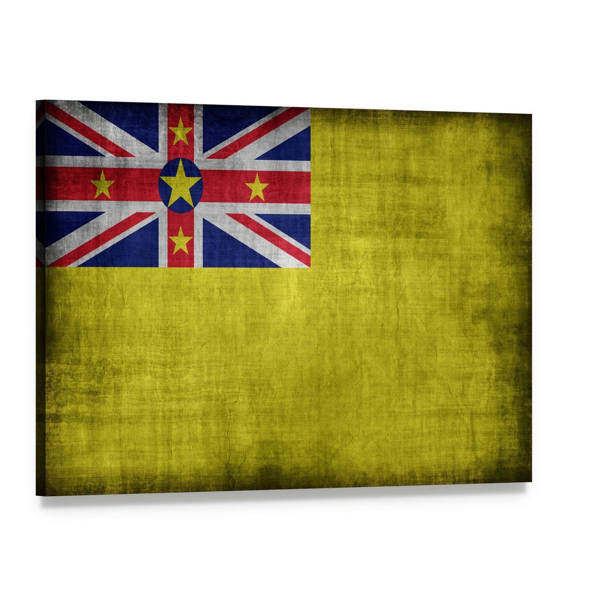 Vintage Niue Flag Canvas Wall Art, single panel gallery wrapped canvas, angled product view