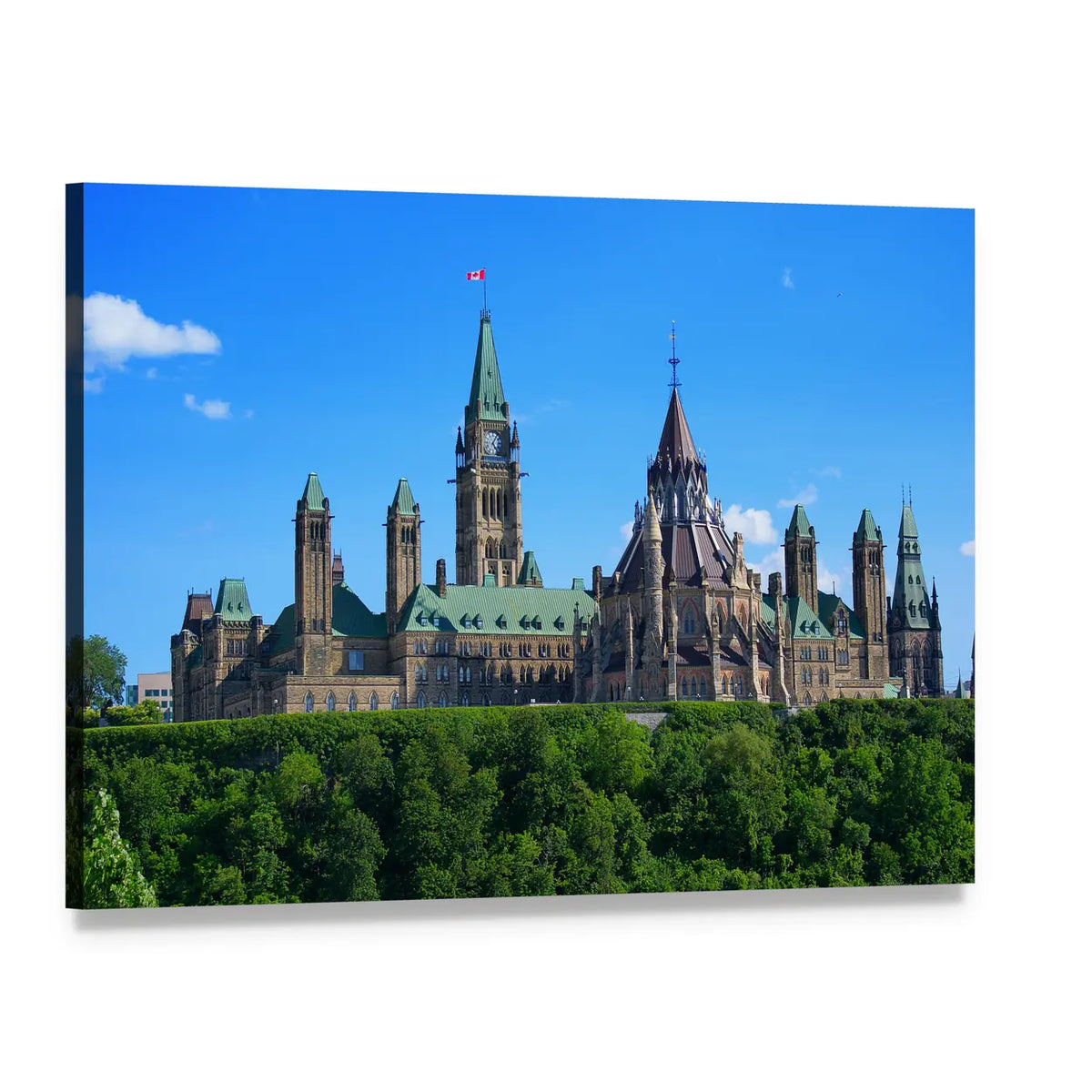 Canadian Parliament Clock Tower Canvas Wall Art, single panel gallery wrapped canvas, angled product view