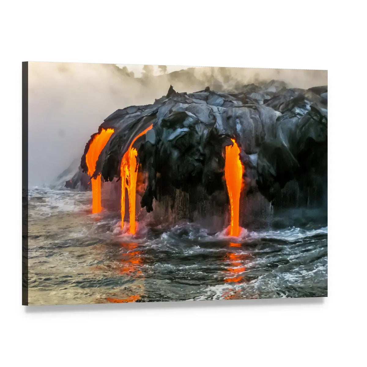 Kilauea Lava Flow Into the Sea Canvas Wall Art, single panel gallery wrapped canvas, angled product view