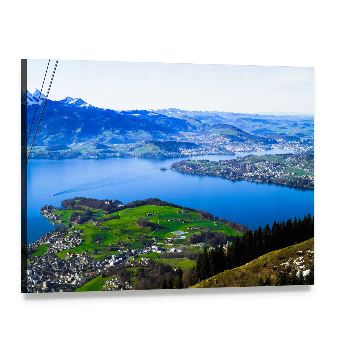 Weggis and Lake Lucerne Skyline Canvas Wall Art, single panel gallery wrapped canvas, angled product view