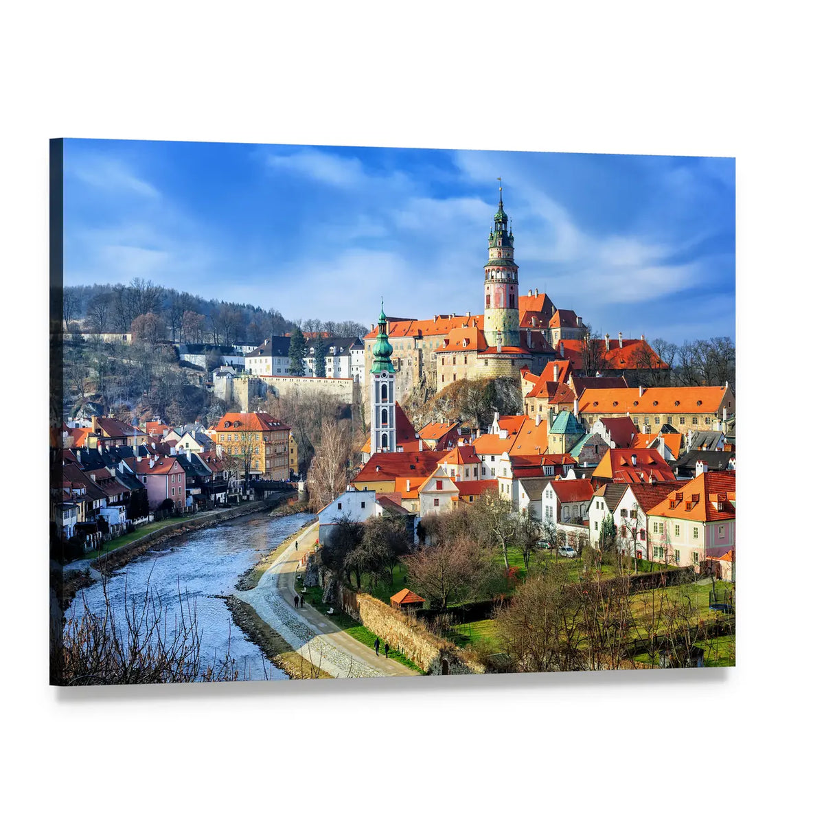 Cesky Krumlov Old Town River View Canvas Wall Art, single panel gallery wrapped canvas, angled product view