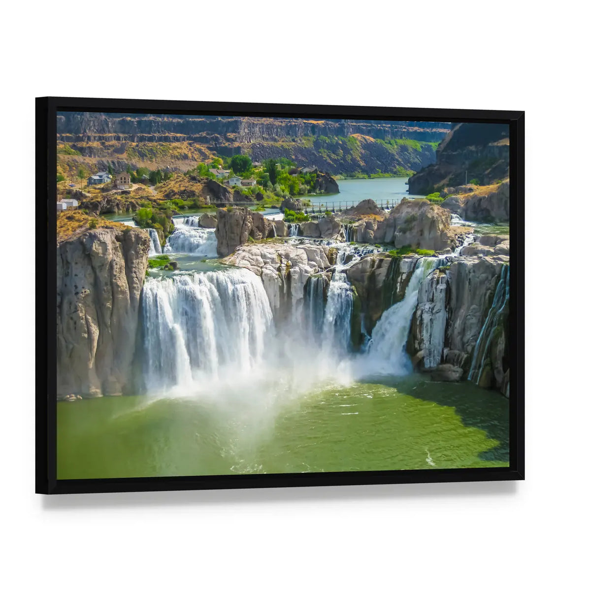 Shoshone Falls Canvas Wall Art, framed canvas in a black floater frame, angled product view