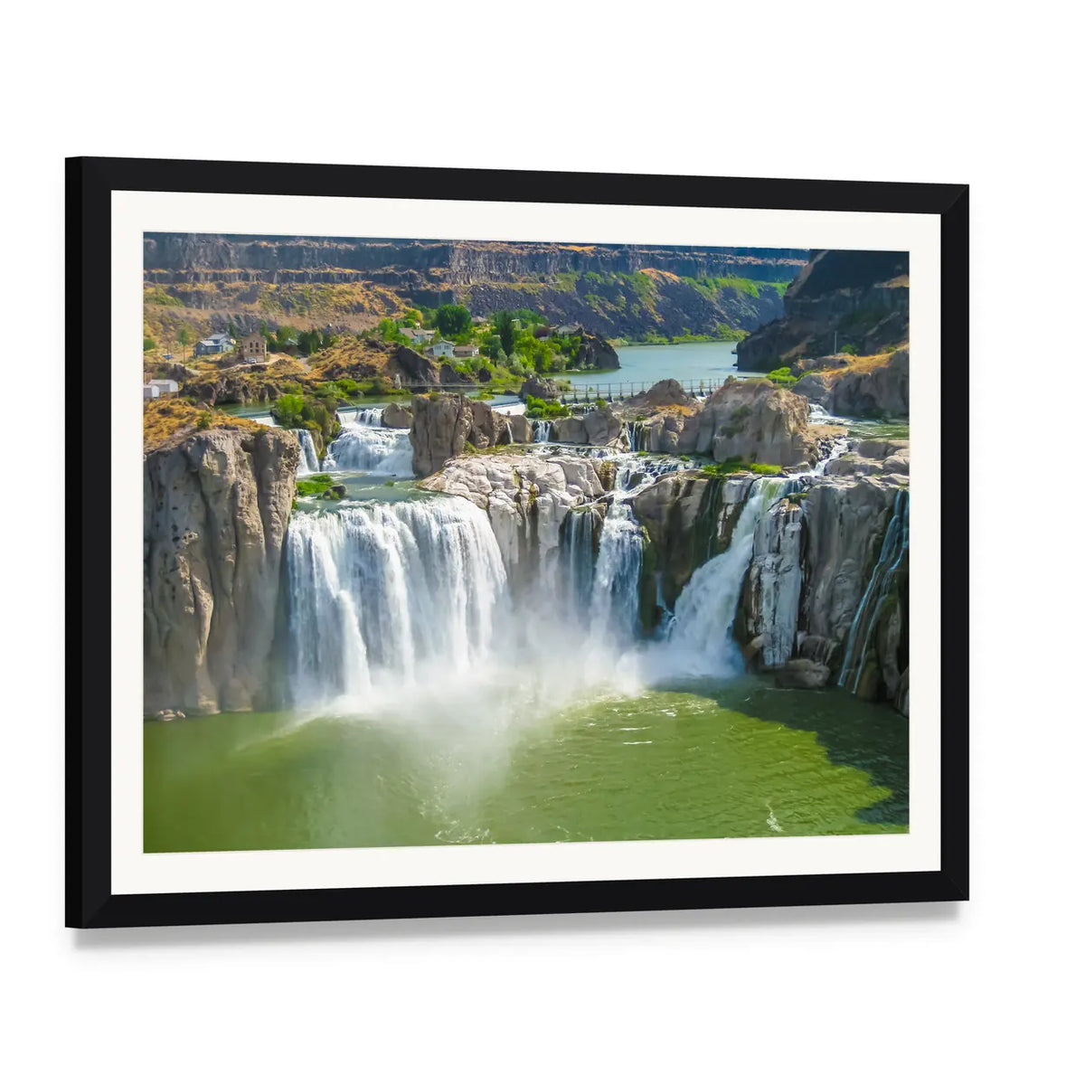 Shoshone Falls Canvas Wall Art, framed print with white mat and black frame, angled product view