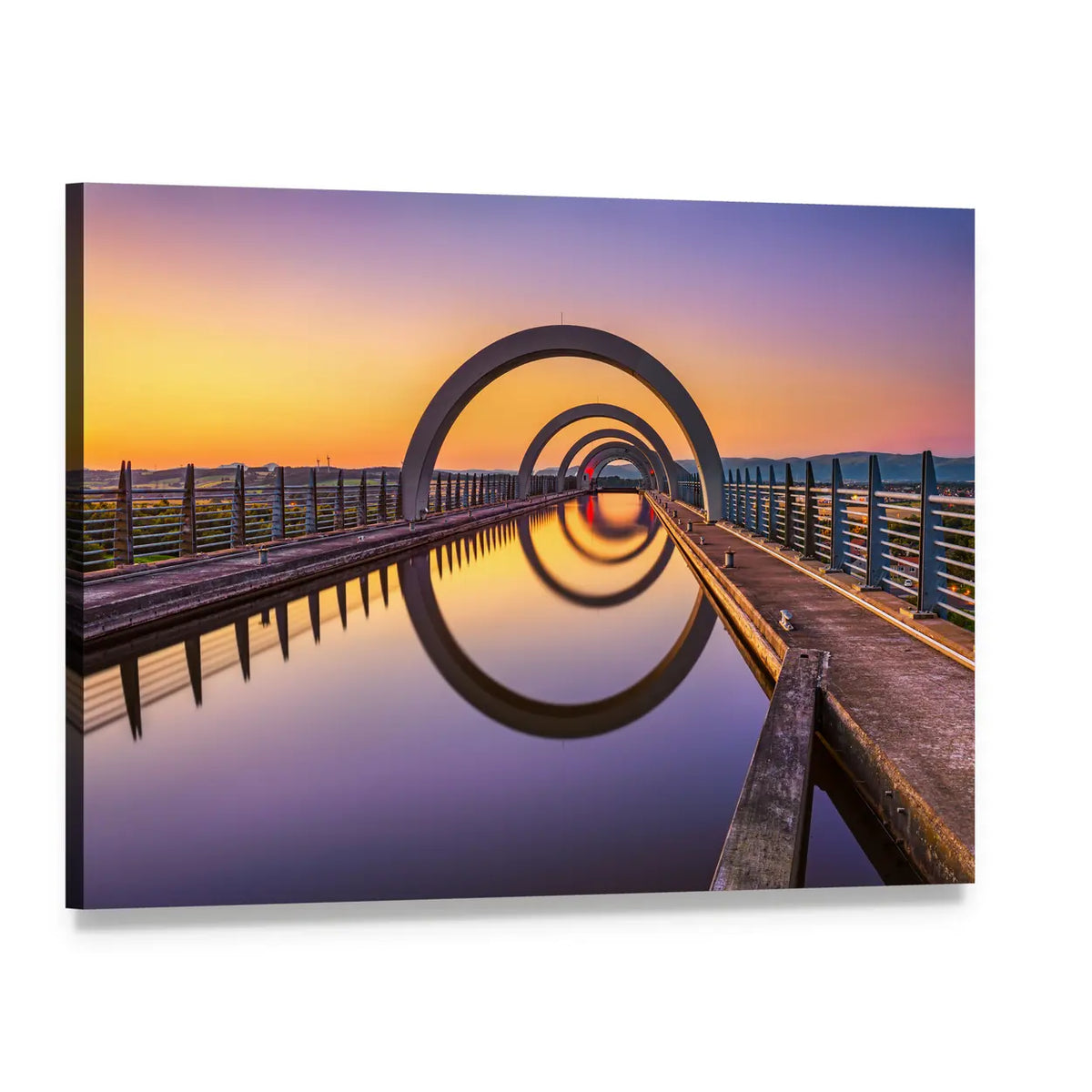 Falkirk Wheel at Sunset Canvas Wall Art, single panel gallery wrapped canvas, angled product view