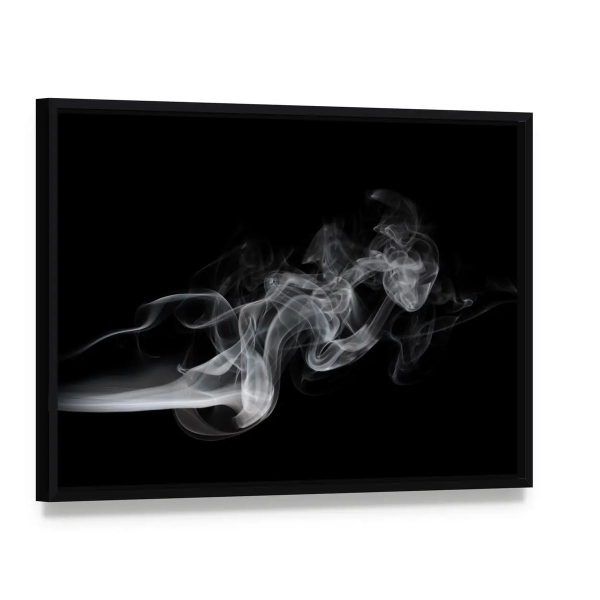 Puff of Smoke Canvas Wall Art, framed canvas in a black floater frame, angled product view