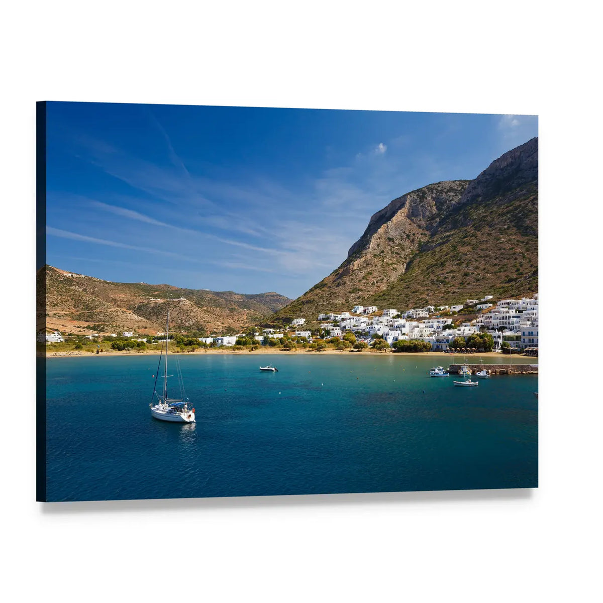Kamares Beach & Village Canvas Wall Art, single panel gallery wrapped canvas, angled product view