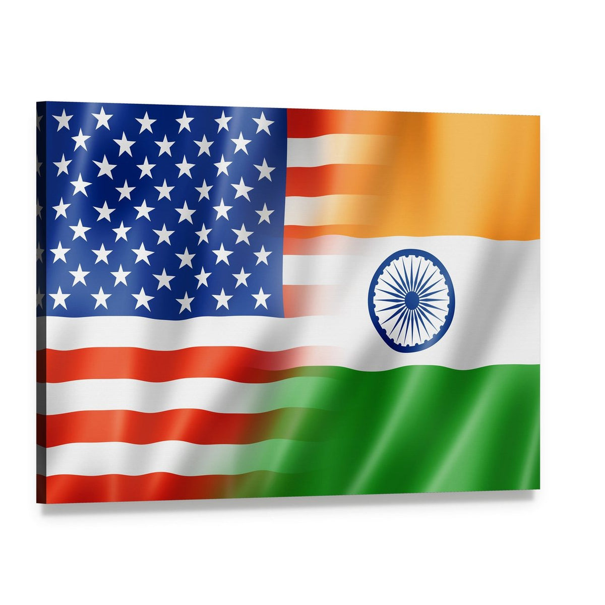 American and Indian Flag Blend Canvas Wall Art, single panel gallery wrapped canvas, angled product view