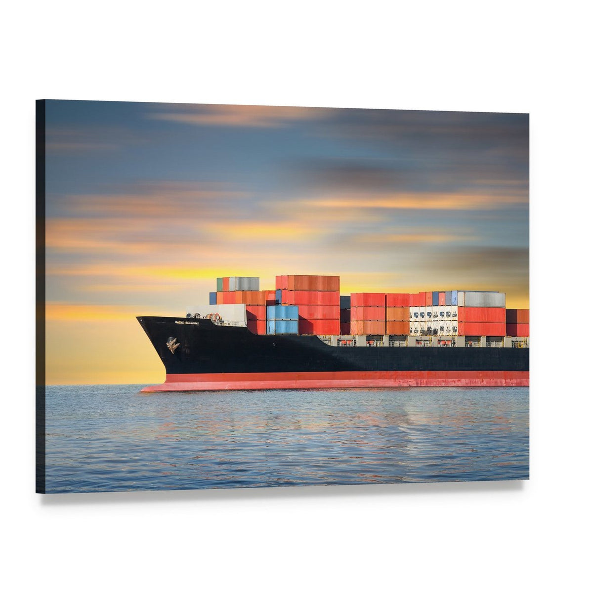 Cargo Ship at Sea Canvas Wall Art, single panel gallery wrapped canvas, angled product view