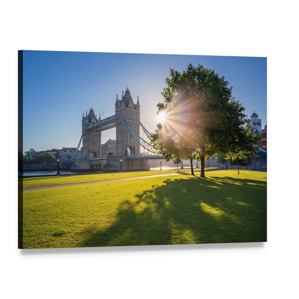 Sunrise Over Tower Bridge Canvas Wall Art, single panel gallery wrapped canvas, angled product view