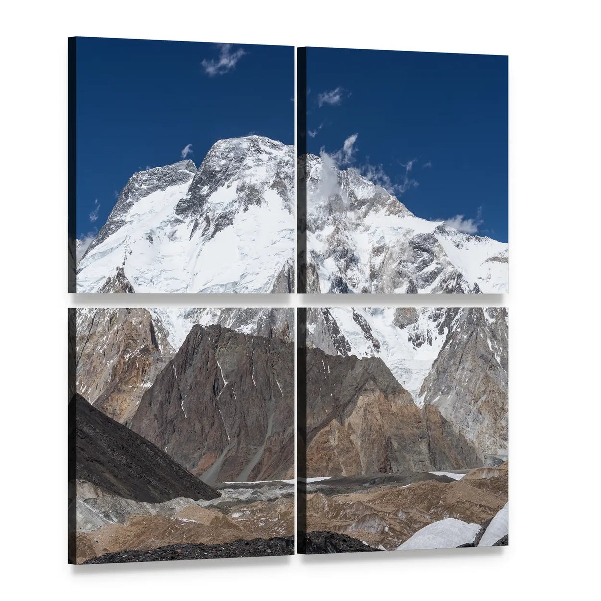 K2 Mountain Trek in Pakistan Canvas Wall Art, 4 panel 4 Square layout gallery wrapped canvas set, angled product view