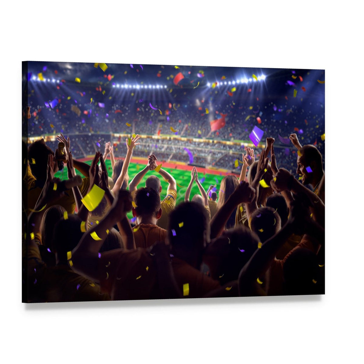 Stadium Soccer Game Celebration with Confetti Canvas Wall Art, single panel gallery wrapped canvas, angled product view