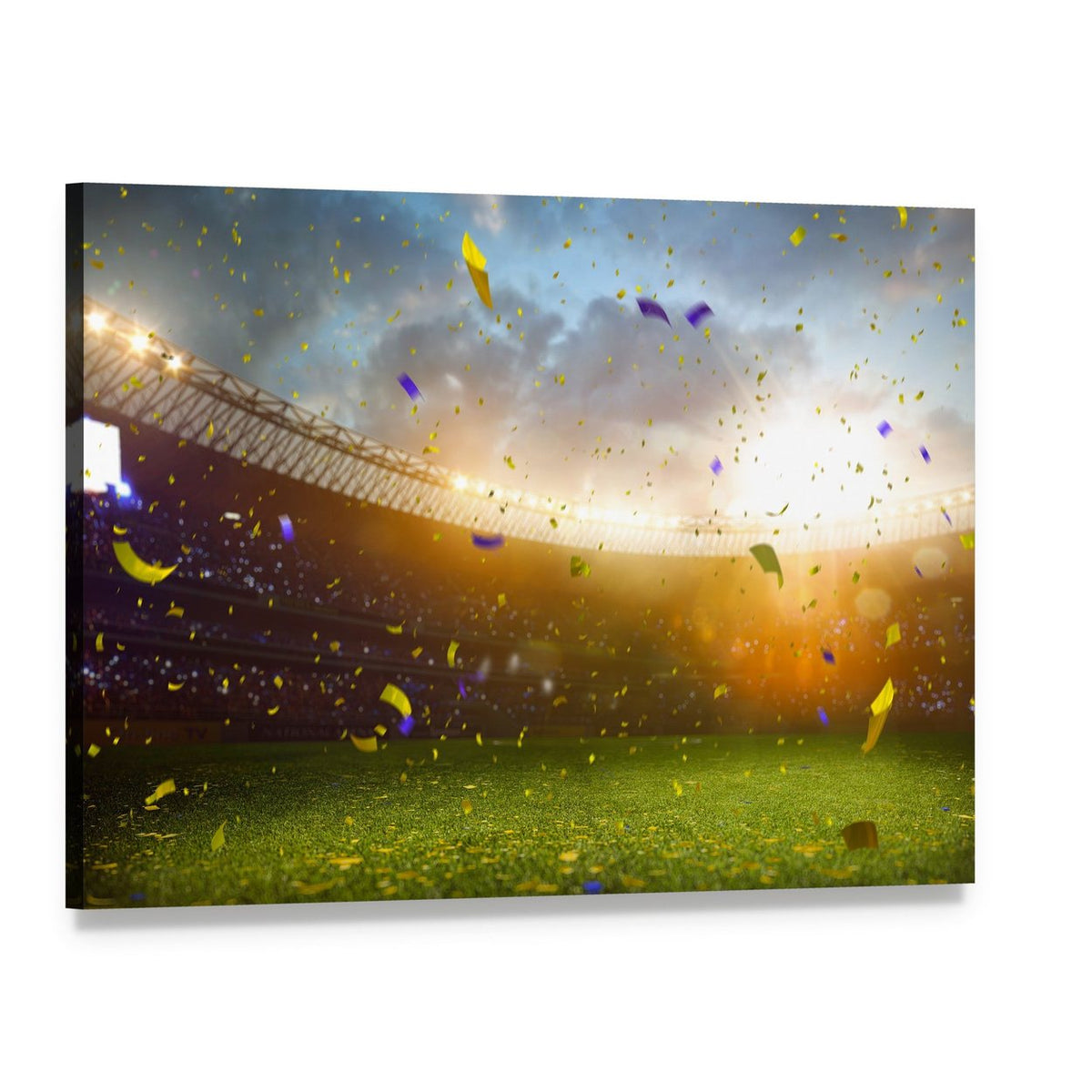 Celebration in Soccer Stadium Canvas Wall Art, single panel gallery wrapped canvas, angled product view