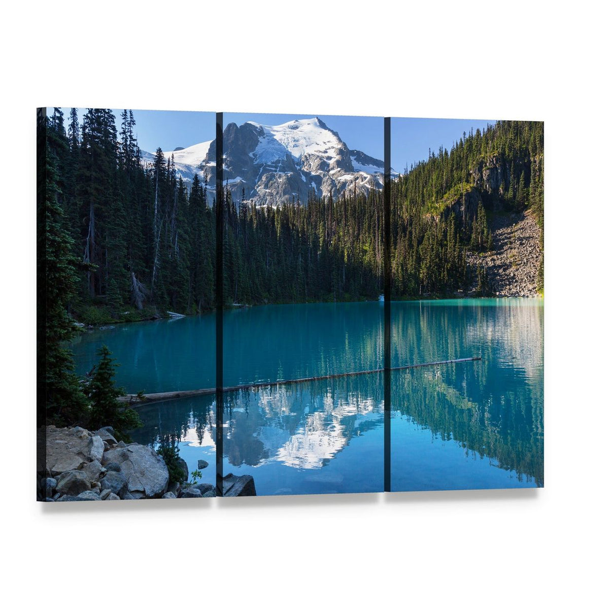 Joffre Lake Canada Canvas Wall Art, 3 panel 3 Horizontal layout gallery wrapped canvas set, angled product view