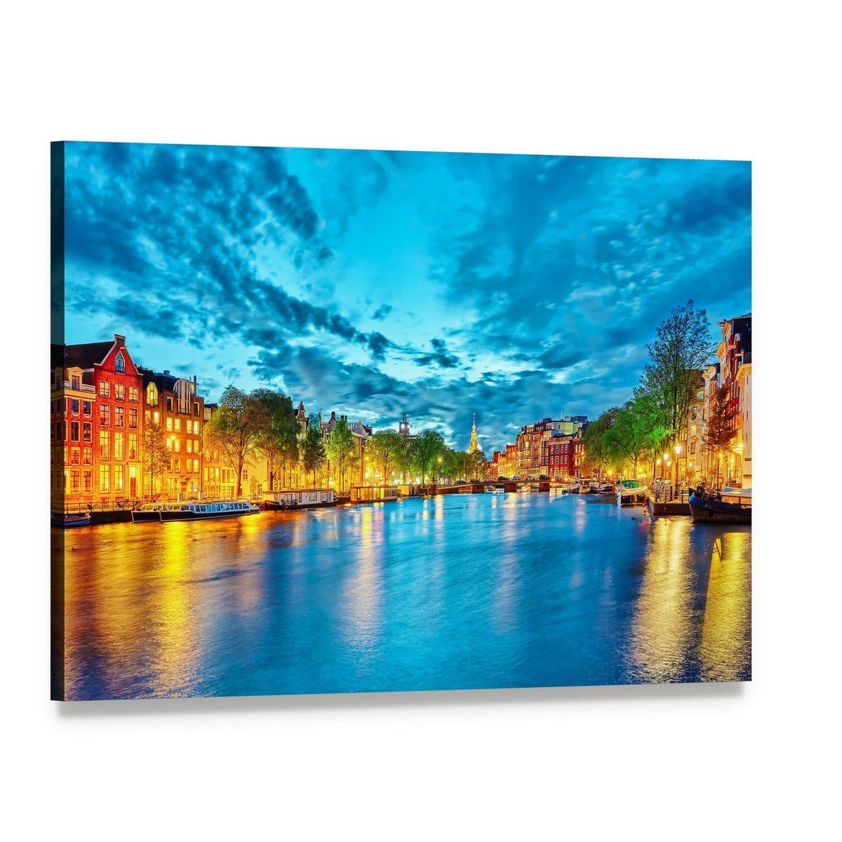Amstel River at Night Canvas Wall Art, single panel gallery wrapped canvas, angled product view