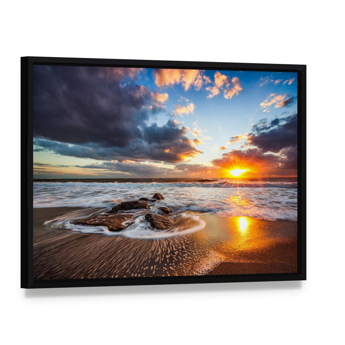 Cloudscape Over Sea Canvas Wall Art, framed canvas in a black floater frame, angled product view