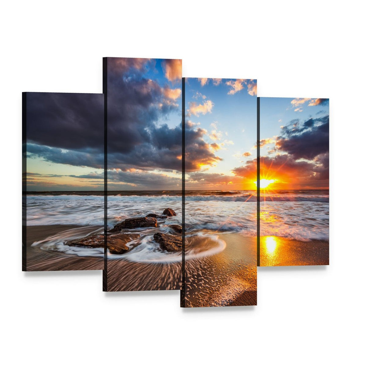 Cloudscape Over Sea Canvas Wall Art, 4 panel 4 Pop layout gallery wrapped canvas set, angled product view
