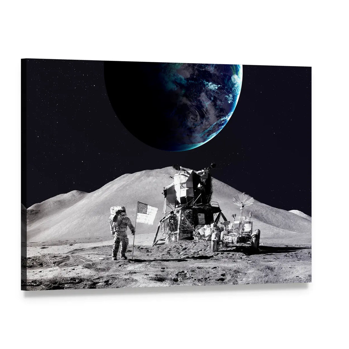 Astronaut on the Moon Canvas Wall Art, single panel gallery wrapped canvas, angled product view