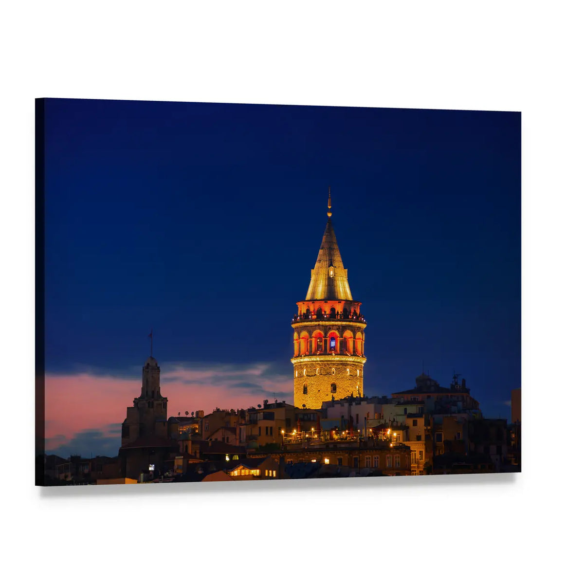 Galata Tower at Dusk, Istanbul Canvas Wall Art, single panel gallery wrapped canvas, angled product view